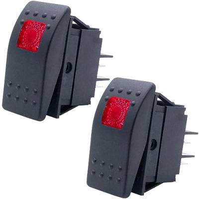 Taiss 2Pcs Boot Marine Beleuchteter Wippschalter 12V 20A 4Pin Ein/Aus mit roter LED Auto Offroad Druckknopf Kippschalter RK1-06N-R von Taiss