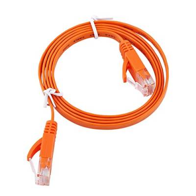 Vergoldeter RJ45-Anschluss CAT6-Ethernet-Netzwerk Flaches LAN-Kabel, Außen- und Innenbereich, UTP-Patch-Routerkabel 1000M, Wasserdicht und Langlebig, Ethernet-Kabel aus PVC-Material, Orange (1M) von Tangxi