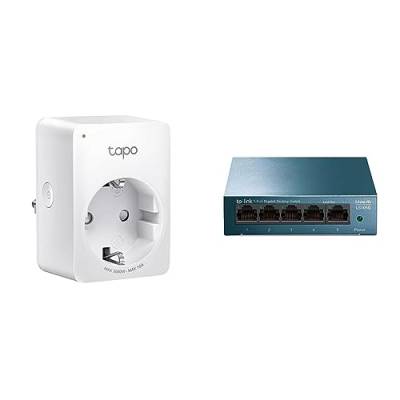 TP-Link Tapo Smart WLAN Steckdose Tapo P110 mit Energieverbrauchskontrolle & TP-Link LS105G 5-Ports Gigabit Netzwerk Switch von Tapo