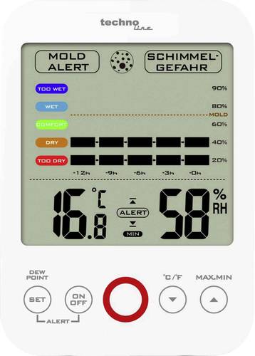 Techno Line WS 9422 Luftfeuchtemessgerät (Hygrometer) 20% rF 95% rF Taupunkt-/Schimmelwarnanzeige von Techno Line