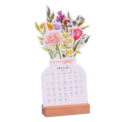 Teksome Schreibtischkalender 2024 Bloomy Flowers | Kreativer Blumen-Tischkalender | Vasenähnlicher Tischkalender Planer mit Holzsockel, Monatlicher Schreibtischplaner von Teksome