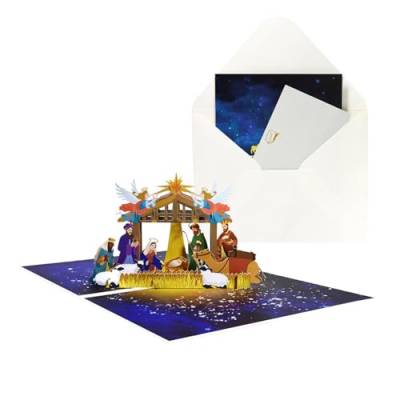 Weihnachtskrippe Pop Up Karte | 3D Krippe Pop Up Karte | Pop Up Weihnachtskarte mit Umschlägen | Geburt Jesu Pop Up Grußkarten für Weihnachten von Teksome