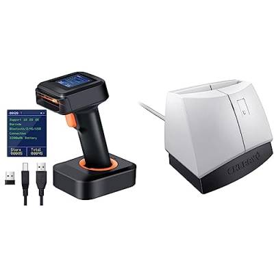 Tera 2D HW006 Barcode-Scanner, kabellos, QR-Code-Scanner mit Bluetooth, Zeitanzeige, Bildschirm, Batteriestandsanzeige Ladestation & Cherry SmartTerminal ST-1144UB USB cardreader Pale Grey von Tera