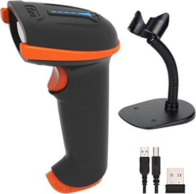 Tera Barcode Scanner 1D 2D QR Wireless Kabellos 2,4 GHz + Wired USB 2,0 Kabelgebunden Handscanner Barcodelesegerät mit Ständer Halterung 5 Mil Auflösung 100m Reichweite, D5100 von Tera