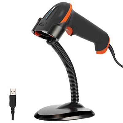 Tera Barcode-Scanner 1D Laser USB Wired Kabelgebunden Handheld Barcodescanner Handscanner Lesegerät mit Halterung Plug and Play, L5100Y-Z von Tera