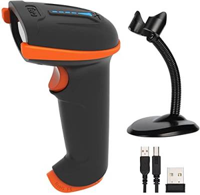 Tera Kabelloser Handheld-Barcode-Scanner 1D Laser Wireless und USB-Wired mit Halterung, Akkustandsanzeige, Akku 2000mAh und Ergonomischem Design, Patent-Nr. EU008489413, Upgrade-Modell 5100-Z von Tera