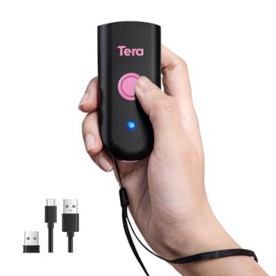 Tera Mini 1D Barcode Scanner: Kompakter wasserdichter drahtloser Laserscanner 3-in-1, kompatibel mit Bluetooth, USB Wired, tragbarer Barcode-Scanner für Logistikarbeit mit iOS, Windows, Android Rosa von Tera