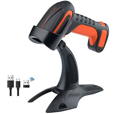 Tera Pro 3 in 1 Extreme Leistung Barcodescanner Kabellos 1D 2D QR Bluetooth Kabellos 2,4G & Kabelgebunden USB-C Industriell 1D Barcode Scanner 2500mAh Exzellente Fallfestigkeit mit Ständer 8100 Orange von Tera