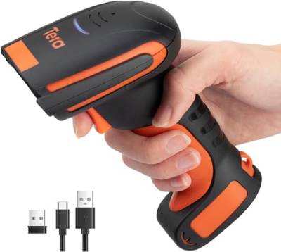 Tera Wireless Barcode Scanner 1D Laser Barcodeleser Bluetooth 2,4GHz Kabellos USB Handscanner mit Halterung Ständer, L8100 von Tera