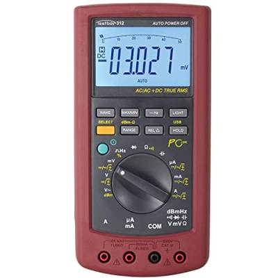 Testboy 312 Digital-Multimeter mit USB-Schnittstelle (großes LCD mit Bargraph-Anzeige, True RMS, Auto/Manual Range, Software auf CD, Spannungsmessung bis 1000 V AC/DC), Rot/Schwarz von Testboy