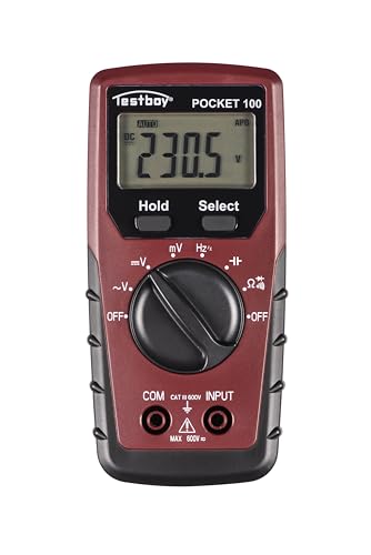 Testboy Pocket 100 Digital-Multimeter (Klein und handlich, Spannungsmessung bis 600 V AC/DC, LC-Display mit Hintergrundbeleuchtung, Data-Hold-Funktion, T-RMS), Rot/Schwarz von Testboy