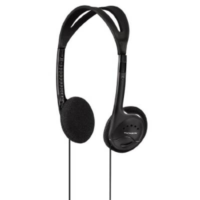 Thomson Stereo-HED1115 Leichtkopfhörer mit Kabel (kabelgebundene Kopfhörer On-Ear, 52 g, 27-mm-Membrane, 95 dB), Schwarz, 1.2m von Thomson