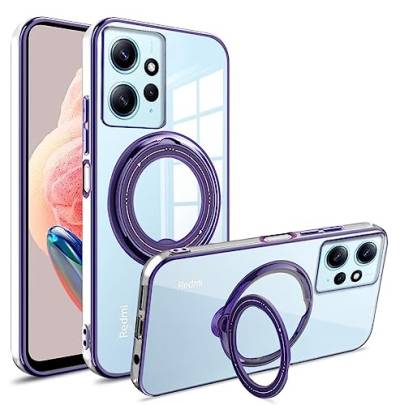 Tivenfezk Nadoli Magnetischer 360°Ring Ständer Hülle für Xiaomi Redmi 12C,Mag-Safe Schlankes Transparent Handyhülle Ring Halter Magnetisch Case Cover von Tivenfezk