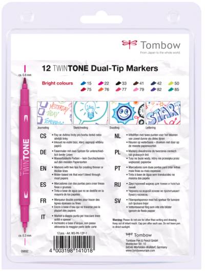 Tombow Doppelfasermaler , TwinTone,  Bright Colours, 12er Set von Tombow