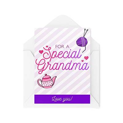 Tongue in Peach Geburtstagskarte für Oma für eine besondere Oma Love You Karte, Muttertag, Strickkarte, lila Liebesherzen, niedlicher Spaß, CBH193 von Tongue in Peach