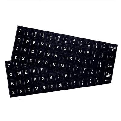 TopHomer 2 Stück Universelle Arabisch Tastaturaufkleber, Englisch Alphabet Tastatur Ersatz Aufkleber für Computer Laptop über 10 Zoll (Weiß auf Schwarz) von TopHomer
