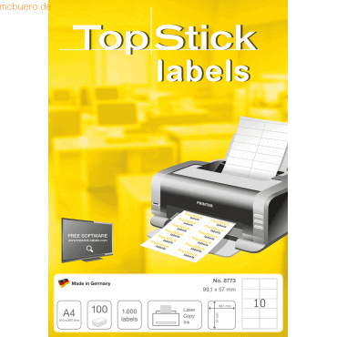 10 x TopStick Universal-Etiketten Papier weiß selbstklebend 99,1x57mm von TopStick