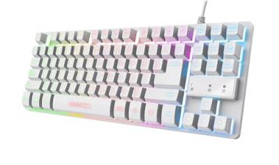 Trust Gaming GXT 833W Thado TKL Tastatur Deutsches QWERTZ Layout, Kompakte 80% USB Gaming Tastatur aus Metall, Anti-Ghosting, LED-Beleuchtung, Recycelten Materialien, für PC, Laptop, Mac - Weiß von Trust Gaming