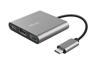 Trust Dalyx 3-in-1 USB-C-Multiadapter, USB Ladeanschluss Typ C, USB, HDMI für externen HDMI-Bildschirm oder TV-Gerät, PC, MacBook, Chromebook, Laptop von Trust