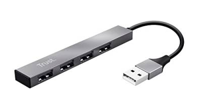 Trust Halyx Mini 4 Port USB Hub 2.0, USB-A Adapter Leicht und Kompakt, USB Verlängerung Datenhub, USB Verteiler, USB Splitter für PC, Computer, Laptop, Desktop, Windows - Grau von Trust