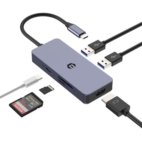 Tymyp USB C Hub, LAN Adapter USB C für Laptop, Chromebook, Surface Pro 8, 6 in 1 Splitter mit SD/TF Kartenleser, 100W PD, USB 3.0, 4K HDMI von Tymyp
