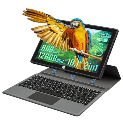 UDKED 10,1 Zoll Windows 11 Tablet PC 2 in 1 Laptop Abnehmbare Tastatur 8G DDR4, Quad-Core, 1920x1200 IPS Leichtes Tablet Bluetooth 4.0（Englisches System）(Schwarz, 8G+128G SSD) von UDKED