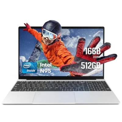 UDKED 15,6-Zoll-Laptops, Intel N95, 16 GB RAM, großer Bildschirm, Bluetooth 5.0, Fingerabdruck-Laptop, Windows 11 Ultrabook, WLAN 2,4 GHz/5 GHz, USB 3.0 (Silber, 16+512G SSD) von UDKED