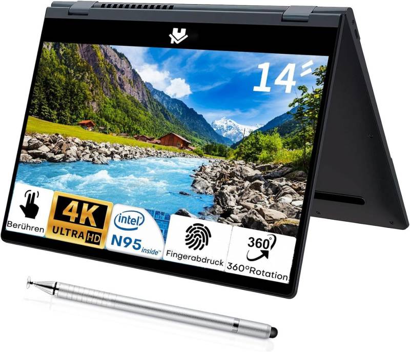 UDKED 360 Grad drehbaren Bildschirm ausgestattet Notebook (Intel N95, UHD Grafik, 512 GB SSD, 12GBRAM,mit vielseitigem Design und Premium-Zubehör für Produktivität) von UDKED