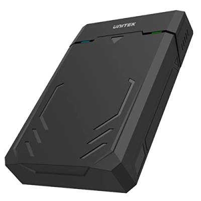 UNITEK Festplattengehäuse für 2,5 und 3,5 Zoll HDD/SSD SATA I/II/III Festplatten, Externe Festplatteschutz, mit eingebautes 3.0 Kabel, werkzeuglose Montage, schwarz von UNITEK