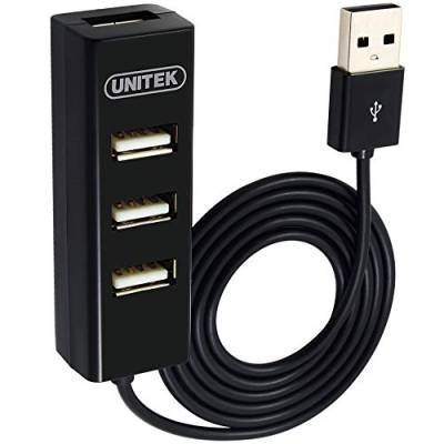 UNITEK Hub 4 Port USB 2.0, Datenhub Multiport Verteiler für PC, Laptop, Tastatur, Mouse, Drucker. iOS (Mac) + Windows Kompatibilität, 480Mbps, Plug&Play, Schwarz von UNITEK