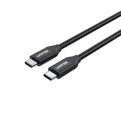 Unitek 2 Meter USB C - USB C Kabel mit Power Delivery, 100 Watt, 20 V/5 A, Schnellladekabel, Synchronisationskabel, für USB Typ-C Geräte, Nylongeflecht, dauerhaft, Schwarz von UNITEK