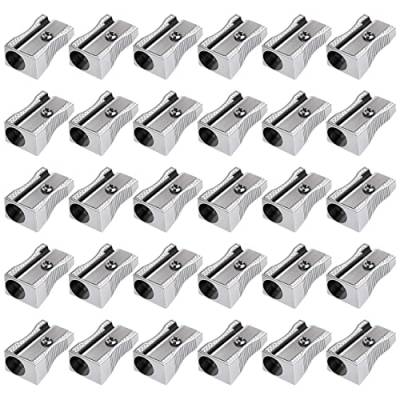 48 StüCk Metall Mini Bleistift Spitzer Bulk Handheld Silber Einzel Loch Legierung Hand Spitze Manueller Bleistift von Uinfhyknd