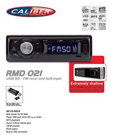 Caliber RMD021 Autoradio USB/SD FM Tuner mit AUX-IN (Tuner) - geringe Einbautiefe (35mm) von Unbekannt
