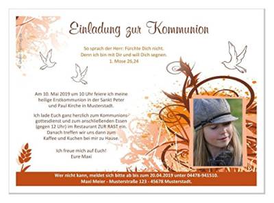 Moderne Einladungen zur Kommunion Mädchen mit Spruch - coole originelle - mit Foto und Wunschtext, 40 Karten, Maße 17 x 12 cm von Unser-Festtag