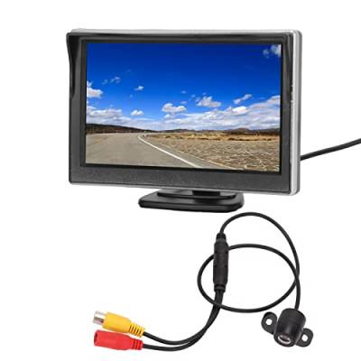 Uxsiya Rückfahrmonitor, LCD-Bildschirm V1 V2 Videoeingang 12-24 V Rückfahrkamerasystem-Kit für Wohnmobile für Busse für Pickups(Runde Lochkamera) von Uxsiya