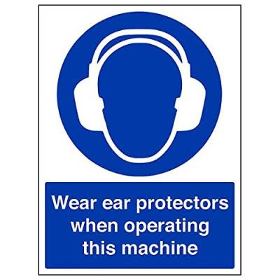 VSafety 41019BC-S Schild "Wear Ear Protectors When Operating Machine", 300 mm x 400 mm, 3 Stück von V Safety