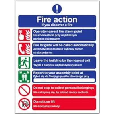 VSafety englisch/polnisches Schild – Fire Action Notice – Hartplastik – 200 mm x 300 mm von V Safety