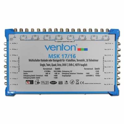 Venton Sat Multischalter 17/16 MSK I Multiswitch Kaskade für 16 Teilnehmer I Sat-Verteiler 17 Eingänge 16 Ausgänge - Full HD-TV 4K 3D I Empfang digitaler & terrestrischer Signale I inkl Netzteil von VENTON