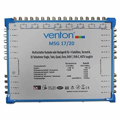 Venton Sat Multischalter 17/20 MSG I Multiswitch für bis zu 20 Teilnehmer I Sat-Verteiler 17 Eingänge 20 Ausgänge - UHD Full HD-TV 4K 3D I Empfang digitaler & terrestrischer Signale I inkl Netzteil von VENTON