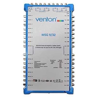 Venton Sat Multischalter 9/32 MSG I Multiswitch für bis zu 32 Teilnehmer I Sat-Verteiler 9 Eingänge 32 Ausgänge - UHD Full HD-TV 4K 3D I Empfang digitaler & terrestrischer Signale I inkl. Netzteil von VENTON