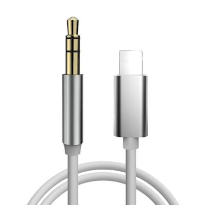 VIEVRE Aux Kabel 1M, Aux Adapter auf 3.5mm Audio für iPhone, Aux Lightning Kabel für iPhone SE/14/14 Pro/14 Plus/13/13 ProMax/12/11/X/XS/XR/8 Car Audio, Auto-Lautsprecher, Silber Weiss von VIEVRE