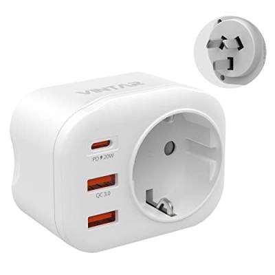 VINTAR 1PC 20W Australien Reiseadapter, 4 in 1 PD & QC 3.0 Schnellladestecker-Adapter, mit 2 USB-Anschlüssen und 1 USB-C-Anschluss, für Australien, Argentinien, China,TypI von VINTAR