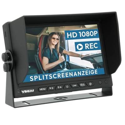 VSG24 13163 – 7“ 1080P-HD LKW Rückfahrmonitor, Heavy Duty, Monitor inkl. Adapterkabel, e-Zulassung, Nachtsicht, 3 x AV IN, 12-24 V von VSG