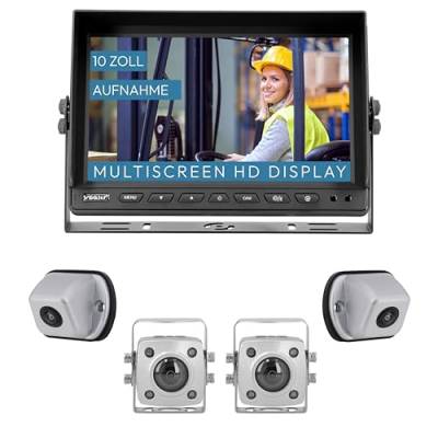 VSG24 Rückfahrkamera 10" IP69K Navigator EXPERT HD XL Set inkl. 2 x IP69K Kamera & 2 x 1080P Seitenkameras, HD Monitor, Nachtsicht Robustes Rückfahrsystem für Traktor LKW Baumaschinen von VSG