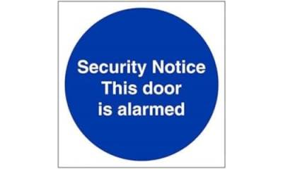 vsafety 18028 am-s Gebotszeichen ", ist diese Tür Alarmgesicherter", selbstklebend, quadratisch, 150 mm x 150 mm, blau von VSafety