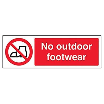 vsafety 58015 ax-r "No Outdoor Footwear Schild" Verbot Water, starrer Kunststoff, Landschaft, 300 mm x 100 mm, schwarz/rot von VSafety