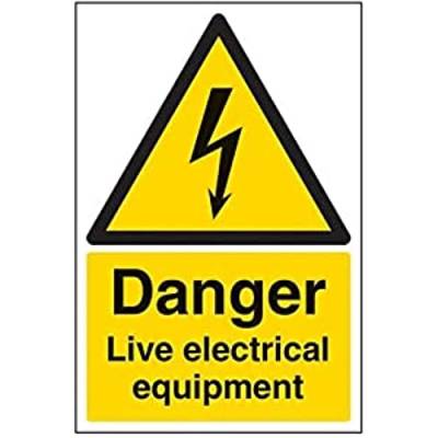 vsafety Schilder 68021 au-r "Danger Live Electrical Equipment" Achtung Elektrische-Zeichen, 1 mm starrer Kunststoff, Portrait, 200 mm x 300 mm, schwarz/gelb von VSafety