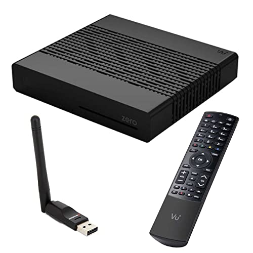 VU+ Zero Black Digital Sat TV Receiver 1x DVB-S2 Tuner SAT Linux FullHD 2X USB, 12V Externe Netzteil mit WLAN-Stick Antenne 150 Mbits von VU+