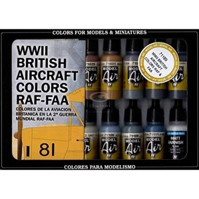 Vallejo 71189 Farbset, WWII, 16 x 17 ml, British RAF/FAA Model Air Set 17 ml, 1 Count (Pack of 1) von Vallejo