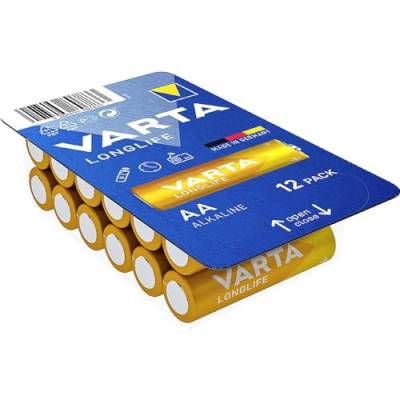 VARTA Batterien AA, 12 Stück, Longlife, Alkaline, 1,5V, ideal für Fernbedienungen, Wecker, Radios, Made in Germany von Varta